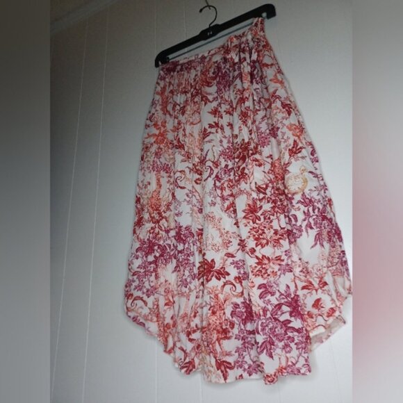Anthropologie Red and Pink Floral A-Line Skirt - Picture 3 of 14